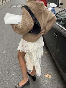 INAWLY Pull ample pour femme à col châle avec épaules dénudées