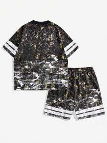 Manfinity VCAY Men Digital Print Loose Woven Short Sleeve T-Shirt Set - Army Green - View 4