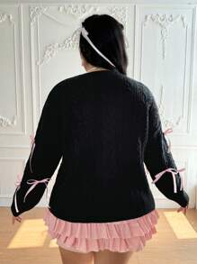 Lyrianda Autumn/Winter French Retro Bow Decor Cable Knit Crew Neck Sweater Knit Pullover Fall Outfit