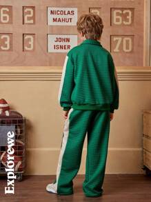 SHEIN 2pcs/Set Boys Colorblock City Design Long Sleeve Polo Sweatshirt & Matching Pants, Casual Sports Outfit, Suitable For Outdoor, School And Daily Occasions