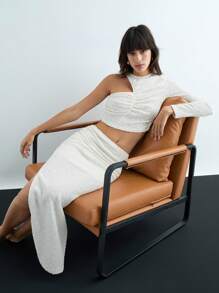 Maija Falda media sofisticada, urbana y elegante de mujer de punto texturizado blanco elástico, para otoño/invierno, de regreso a la escuela y para fiestas