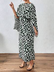 SHEIN Unity Vestido casual de mujer con estampado de leopardo sin mangas, adecuado para el otoño - Verde - Ver 4