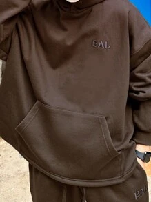 DAZY Fleece Letter Embroidery Sweatsuit, Autumn,Winter Hoodie - Brown - View 8