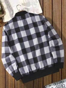 Manfinity Homme Plus Size Men's Casual Everyday Plaid Zip-Up Jacket, Autumn Winter Men Jacket, Going Out Checkered Colorful Long Sleeve Light Jacket, For Friends, Husband, Boyfriend Gifts