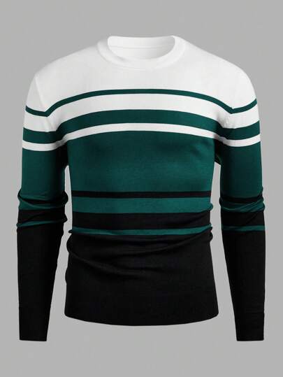 Manfinity BRENVOR Suéter de cuello redondo casual de hombre con bloques de color y parches, para otoño e invierno