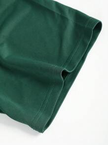 Manfinity Homme Camiseta de manga corta de cuello redondo de ajuste holgado de unicolor para hombres - Verde Oscuro - Ver 4