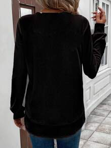 SHEIN LUNE Casual Heart Pattern Minimalist Loose Fit Crew Neck Long Sleeve Sweatshirt For Women, Suitable For Autumn & Winter