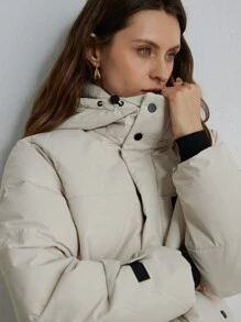 Aveloria Modichic Long Over-The-Knee Hooded Women's Padded Padded Coat With Contrasting Cuffs And Hood Design, White, Slim Fit, Autumn/Winter Clothes 