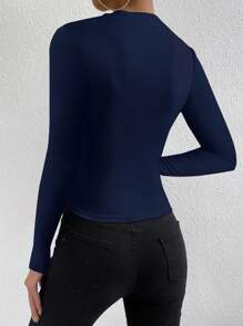 Calvaya Women's Solid Color Stand Collar Long Sleeve Pleated Casual T-Shirt, Autumn