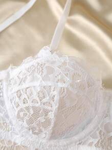 SHEIN 女士蕾丝拼接透视吊带文胸（带衬垫罩杯） - 白色 - 查看 4
