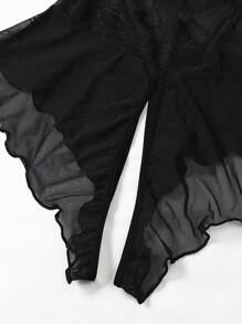 1 pieza Lencería sexy de una sola pieza con contraste de encaje y malla para mujeres