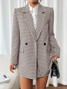 Chiquease 2pcs/Set Casual All-Over Print Long Sleeve Jacket And Mini Skirt - Coffee Brown - View 3