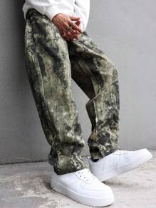Manfinity LEGND All-Over Print Plus Size Men's Camo Casual Long Straight Pants With Pockets, For Going Out Street Wear, For Husband, Boyfriend Gifts
