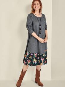 EMERY ROSE Váy chắp vá họa tiết hoa màu xám thường ngày cỡ lớn cho nữ - Nhiều màu - Xem 6