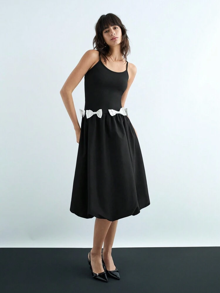 SHEIN Maija New Autumn/Winter Women Urban Chic Elegant Casual Everyday White Bowknot Slip Dress