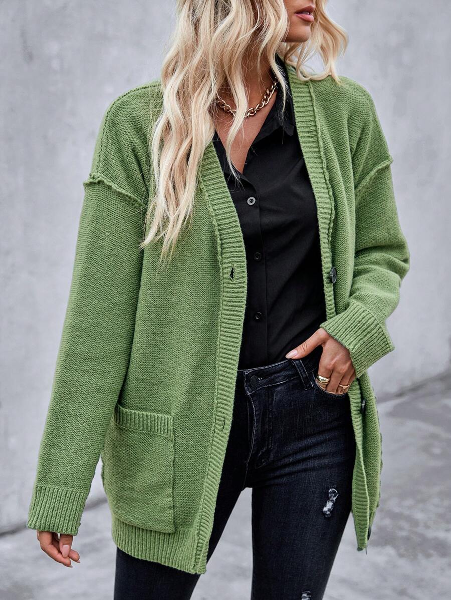 Chiquease Women Solid Color Drop Shoulder With Pockets Button Down Cardigan Fall Cloth For Women