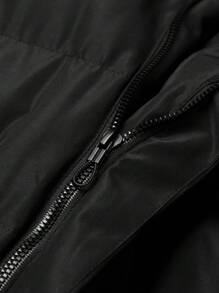 Manfinity Homme Men's Plain And Simple Mid-Length Padded Coat For Daily Wear - Black - View 4