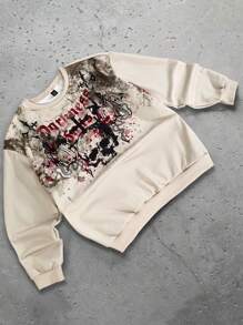 Manfinity LEGND 男士圆领长袖休闲套头衫，带骷髅印花