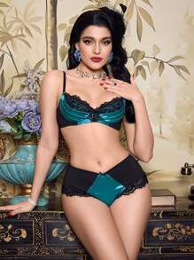 Contrast Color Lace & Mesh Women Lingerie Set - Multicolor - View 6