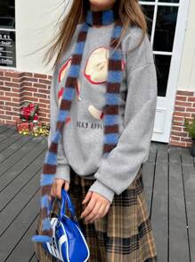 Jouncy 圆领长袖苹果印花简约卫衣，休闲装