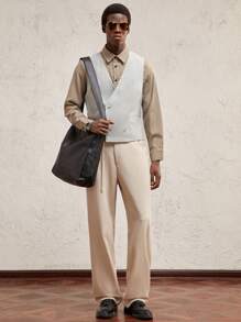 AKNOTIC Business Casual 男士修身休闲无袖前开西装背心，适合日常穿着