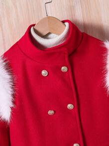 SHEIN Abrigo de niñas preadolescentes de doble botonadura tipo británico, falso y cálido, y elegante para el invierno