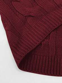 SHEIN LUNE 大码女式纯色落肩长袖休闲高领毛衣，秋冬季，圣诞节 - 酒紅色 - 查看 4