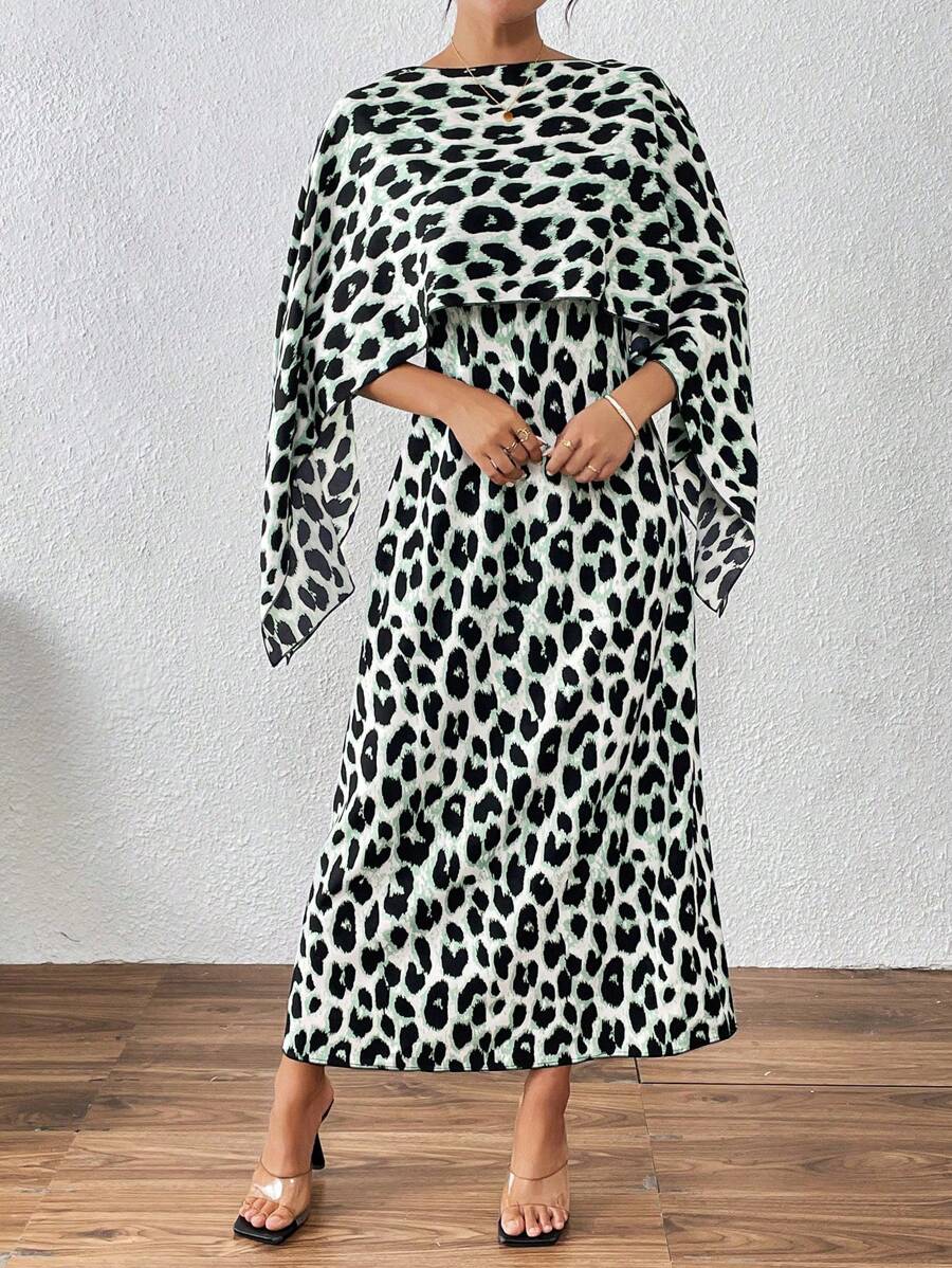 SHEIN Unity Women's Casual Leopard Print Sleeveless Dress, Suitable For Autumn - Green - View 1