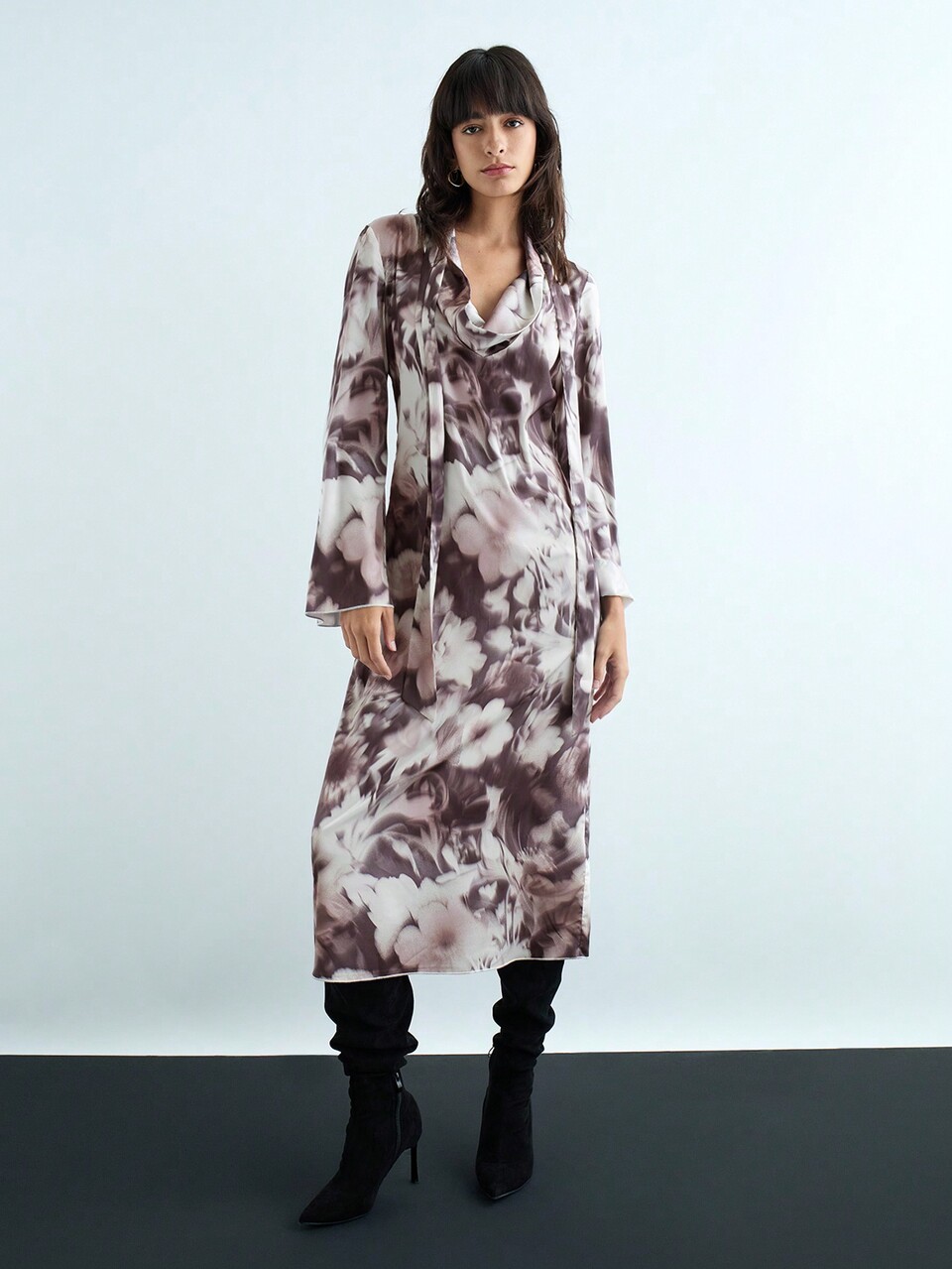 SHEIN Maija Autumn Winter New Urban Elegant Daily Casual Commute Retro Party Dress Women New Mid Length Artsy Print Dress