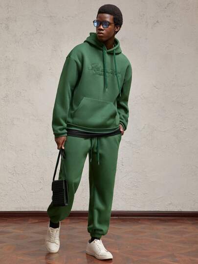 Set de 2 sudaderas con capucha de cuello redondo con estampado de letras para hombres, con forro térmico, adecuado para otoño/invierno