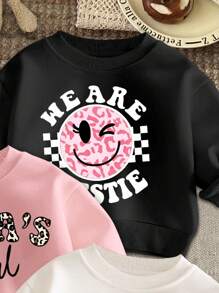 SHEIN 3 件套女婴休闲字母印花保暖内衬长袖运动衫，适合秋冬季 - 粉色 - 查看 5