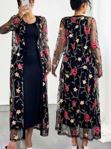 SHEIN LUNE 2pcs Women Casual Lace Embroidery Dress Set
