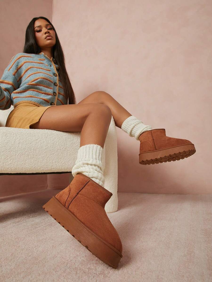 SHUZIA Women's Pull-On Faux Suede Flatform Booties For Summer Shoes Spring Shoes Spring Break Easter For Christmas Valentine's Day - Camel - View 1