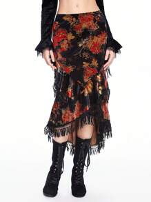 ROMWE Hippie Váy đuôi cá in nhung cổ điển cho nữ - Nhiều màu - Xem 5