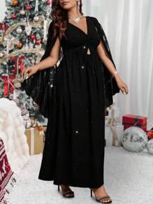 SHEIN Clasi Đầm dự tiệc màu đen đính sequin xoắn thanh lịch cỡ lớn - màu đen - Xem 7