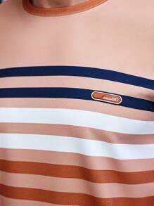 Manfinity Homme Men's Crew Neck Long Sleeve Striped Minimalist Sweatshirt, Casual Everyday Wear - Orange - View 3