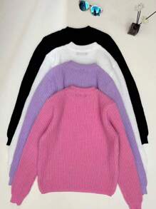 Chiquease Women's Solid Color Round Neck Long Sleeve Simple Top, Casual Everyday Wear