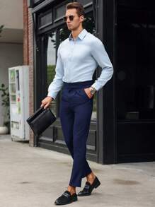 Manfinity Bizformal Men's Casual Solid Color Tapered Dress Pants
