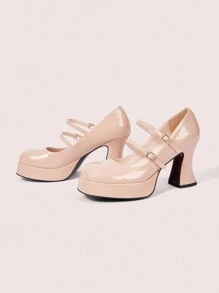 CUCCOO DOLLMOD Women's Black High Heel Waterproof Platform Mary Jane Shoes, Cute & Elevated Style New Year Holiday Valentines