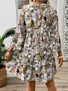 SHEIN LUNE Vestido informal de vacaciones con botones frontales y estampado floral todo sobre todo