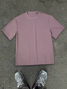 Manfinity Homme Men Casual Versatile Solid Round Neck T-Shirt, Drop Shoulder Tee Men - Dusty Purple - View 5