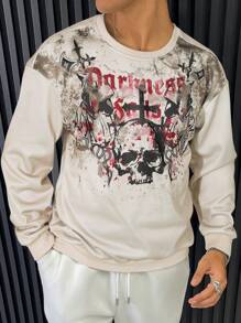 Manfinity LEGND 男士圆领长袖休闲套头衫，带骷髅印花