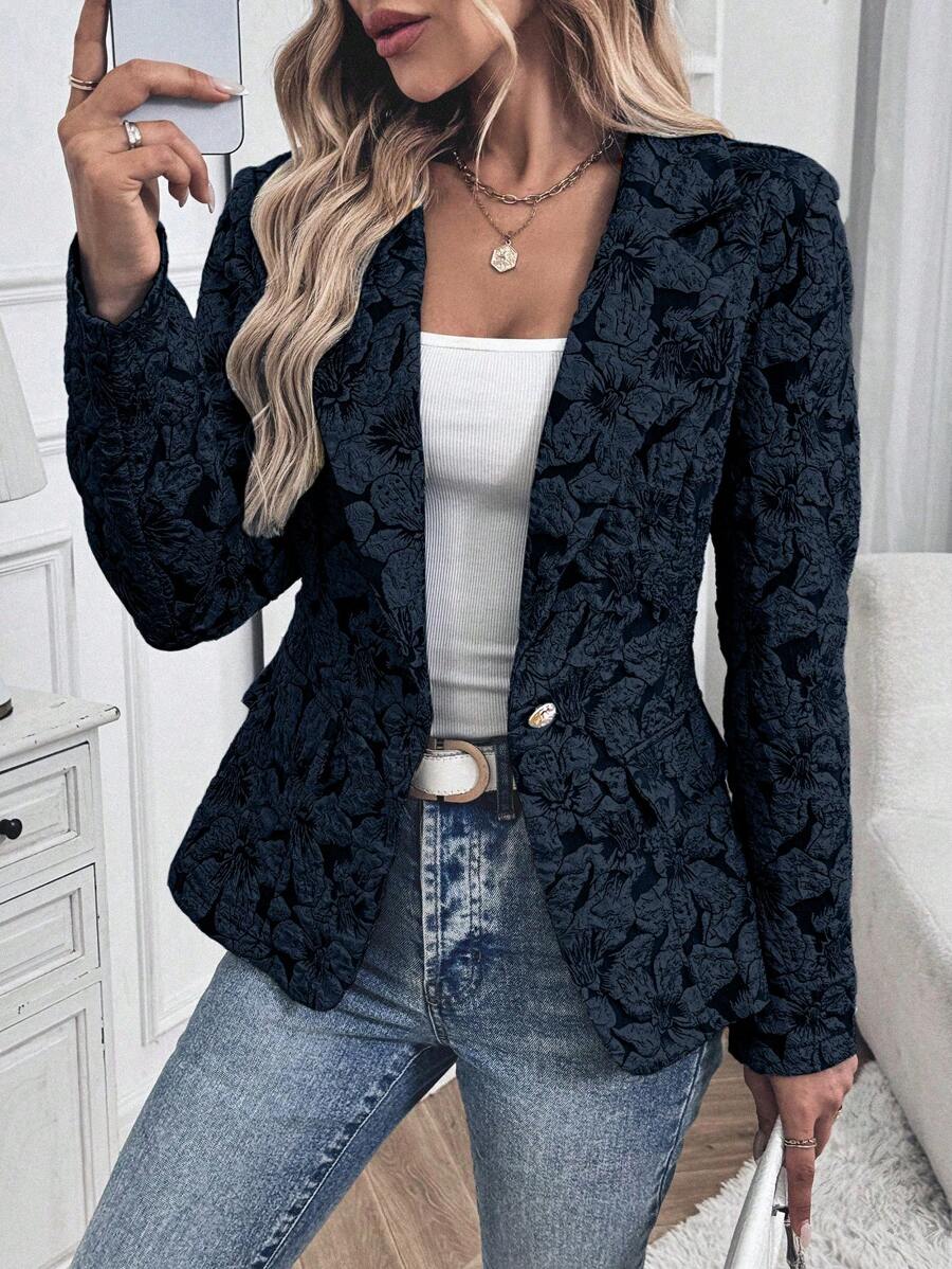 Celisse Women's Simple Stand Collar Long Sleeve Blazer Jacket, Casual Everyday Wear Fall Cloth For Women - Navy Blue - View 1