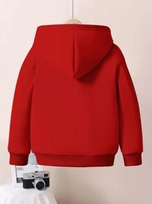 SHEIN Baby Jungen Weihnachten Rentier-Winkend-Muster Gestrickte Dicke Kapuzen-Sweatshirts, weich und lässig, geeignet für den Herbst - Rot - Übersicht 4