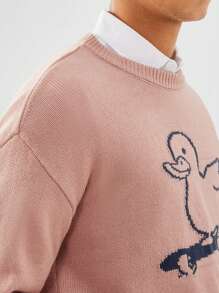 Chillumni Áo len trễ vai họa tiết hoạt hình thường ngày cho nam mùa thu/đông - Màu tím - Xem 4