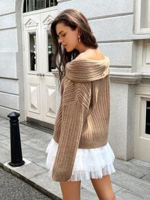 INAWLY Pull ample pour femme à col châle avec épaules dénudées