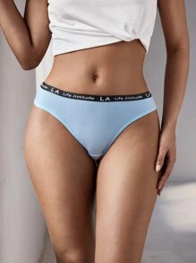 Set de 5 bragas de bikini de cintura media con letras tejidas para mujeres - Multicolor - Ver 5