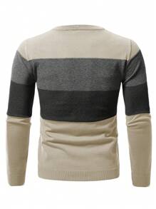 Manfinity Homme Men's Contrast Color Crew Neck Casual Classic Long Sleeve Knitted Pullover - Khaki - View 2