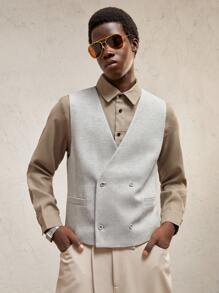 AKNOTIC Business Casual 男士修身休闲无袖前开西装背心，适合日常穿着