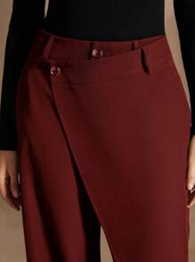 Anewsta Pantalones rectos con bolsillos de unicolor con drapeado asimétrico y cruce envolvente, para ropa de Año Nuevo